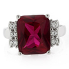 Sterling Silver Emerald Cut Big Red Ruby Ring