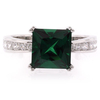 Emerald Silver Ring Square Cut Stone
