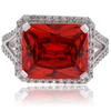 Huge Emerald Cut Fire Cherry Opal Sterling Silver Ring