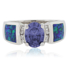 Blue Australian Opal Ring with Tanzanite