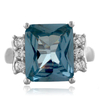 Big Aquamarine Emerald Cut Silver Ring