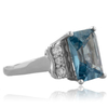Big Aquamarine Emerald Cut Silver Ring