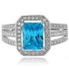 Emerald Cut Blue Topaz Sterling Silver Ring