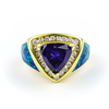 Sterling Silver Yellow Gold Vermeil Blue Opal Ring with Tanzanite
