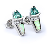 White Opal Trillion Cut Alexandrite Silver Earrings