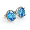 Oval Cut Blue Topaz Silver Earrings