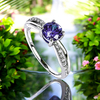 Purple Alexandrite Round Cut Silver Ring Solitaire