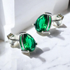 Emerald Pear Cut Stud Silver Earrings