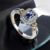 Emerald Cut 6 mm x 4 mm Tanzanite Silver Ring with Yellow Gold