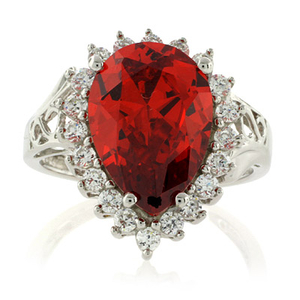 Sterling Silver Pear Cut Fire Cherry Opal Ring