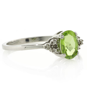 Genuine Diamond and Peridot White Gold Ring