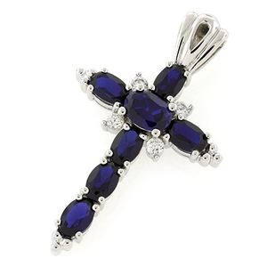 Sapphire Silver Cross Pendant