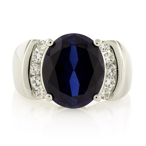 Oval Cut Blue Sapphire Sterling Silver Ring