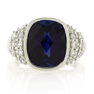 Sterling Silver Oval Cushion Cut Sapphire Ring