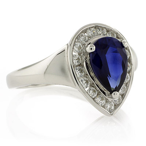 Pear Cut Sapphire Silver Ring