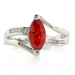 Silver Marquise Cut Fire Cherry Opal Ring