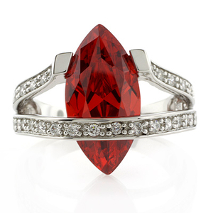 Mexican Marquise Cut Fire Cherry Opal Silver Ring