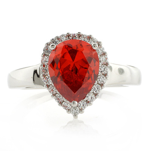 Sterling Silver Fire Cherry Pear Cut Opal Ring