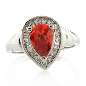 Pear Cut Mexican Fire Cherry Opal Ring