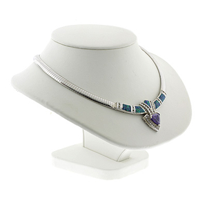 Australian Opal and Tanzanite Silver Necklace