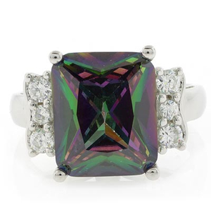 Emerald Cut Mystic Fire Topaz Ring