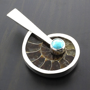 Genuine Fossil (Ammonite) Turquoise Pendant