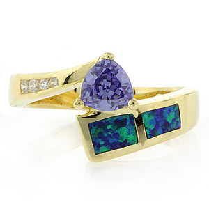 Opal Trillion Cut Silver Ring