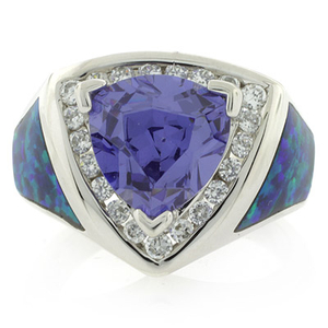 Big Australian Opal Ring with Tanzanite