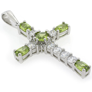 Silver Cross Peridot Pendant