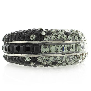 Black and White Swarovski Wide Sterling Silver Ring