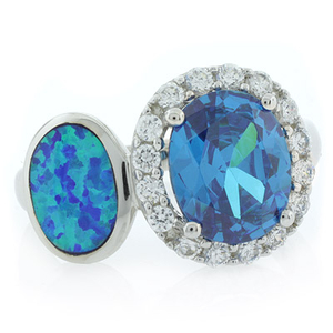 Oval Cut Blue Topaz with Australian Opal Ring