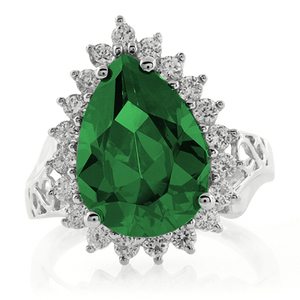 Big Pear Cut Emeral Silver Ring