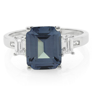 Alexandrite Sterling Silver Emerald Cut Ring