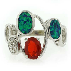 Australian Opal Mexican Genuine Fire Opal Silver Ring
