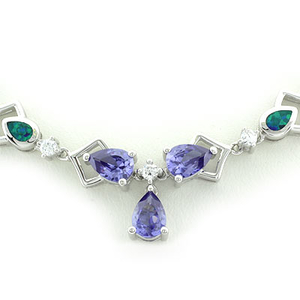Blue Opal and Tanzanite Silver Necklace