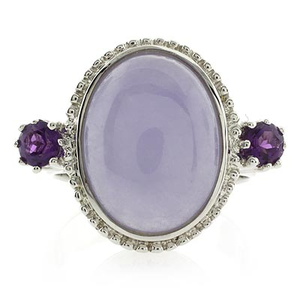 Genuine Pink Jade and Amethyst Silver Ring