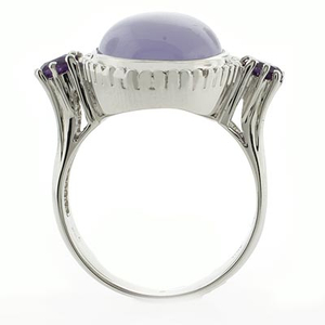 Genuine Pink Jade and Amethyst Silver Ring