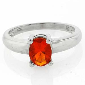 Genuine Fire Oval Cut Opal Silver Solitaire Ring