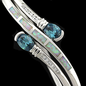Alexandrite and White Opal Sterling Silver Bangle