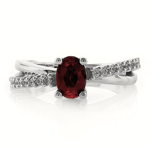 Oval Cut Ruby Crossed Silver Ring