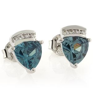 Alexandrite Trillion Cut Silver Stud Earrings