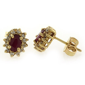 14K Yellow Gold Genuine Ruby with Diamond Earrings