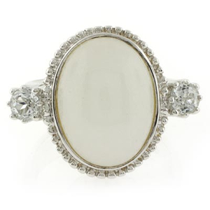 Genuine White Jade and Topaz Silver Ring