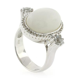 Genuine White Jade and Topaz Silver Ring