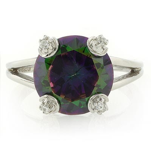 Round Cut Silver Ring with Mystic Topaz