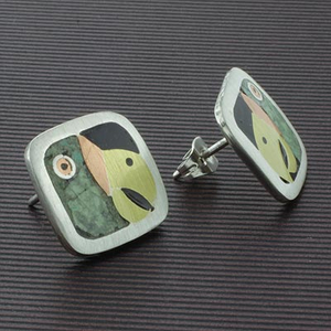 Genuine Malachite and Onyx Parrot Head Earrings with Choker