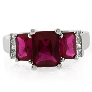 3 Emerald Cut Stone Ruby Ring