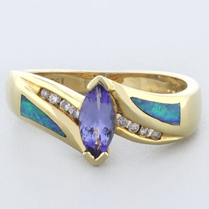Natural Opal Ring 0.07 ct tw Diamonds 14K White Gold .43 ct Natural Tanzanite
