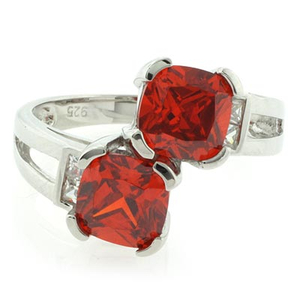 2 Stone Mexican Fire Cherry Opal Silver Ring