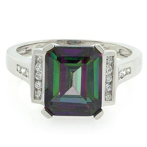 Mystic Topaz Emerald Cut Stone Ring